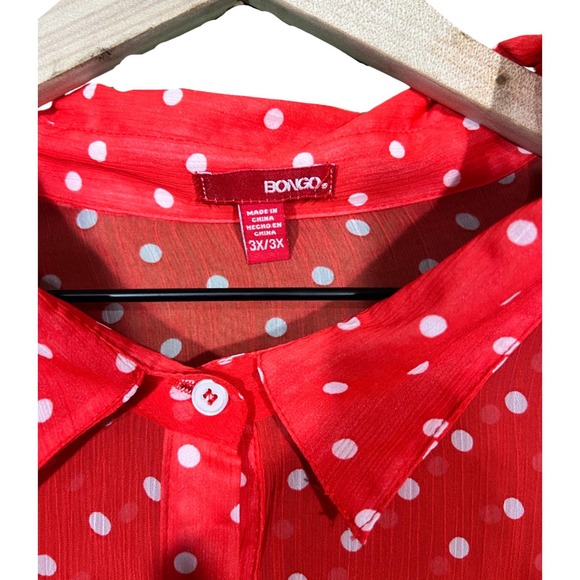 Bongo women size 3X Red and white polka dot cold shoulder long sleeve blouse - Picture 2 of 6